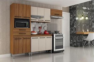 Armário Cozinha Lívia Com Balcão CHF - Carvalho/Off White