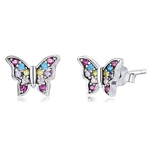 Brinco De Borboleta Em Prata 925 Zircônias Coloridas