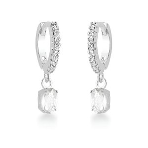 Brinco Argola Em Prata Esterlina E Zirconias