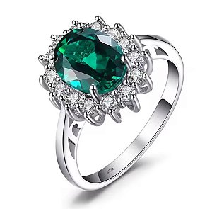 Anel Princesa Em Prata 925 Com Zircônia Verde