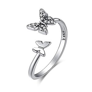 Anel Borboleta Em Prata 925 E Zirconias