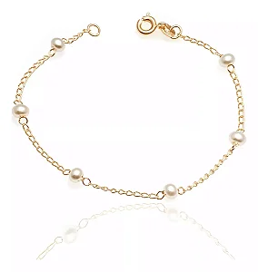 Pulseira Infantil Banhada A Ouro Pérolas