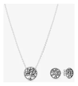 Conjunto Raízes Do Amor Prata 925 Feminino Brinco Colar