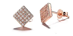 Brinco Quadrado Em Prata 925 E Zircônias com Banho Rose Gold Unissex