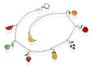 Pulseira Infantil Prata 925 Legítima Frutas Baby Delicado