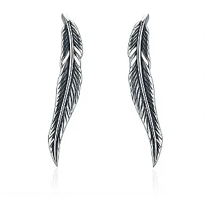 Brinco Feminino Ear Cuff Pena Em Prata 925 Legítima