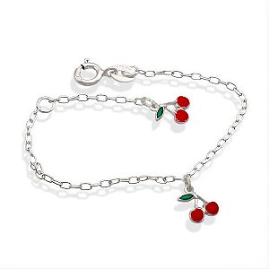 Pulseira Infantil Prata 925 Legítima Cereja Bebê Crianças