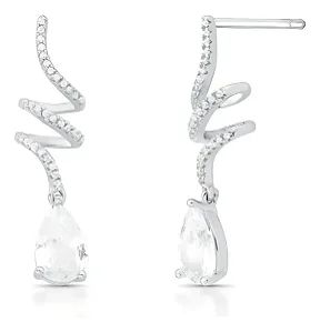 Brinco Prata 925 Rodinado Com Zircônias Gota Noivas