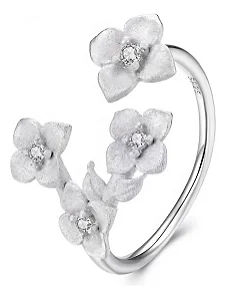 Anel Flor Delicada Em Prata 925 E Zirconias