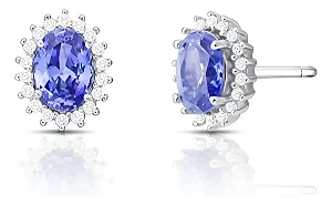 Brinco Prata 925 Esterlina Rodinada Com Cristal Roxo Oval