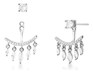 Brinco Ear Jacket Prata 925 Legítima E Zircônias Rodinado Prateado