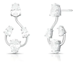 Brinco De Prata 925 Legítima Com Zircônias Gota Banho Ródio Prateado