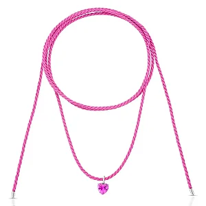 Colar Em Fio Encerado Prata Rodinada Com Pingente De Coração Rosa-chiclete