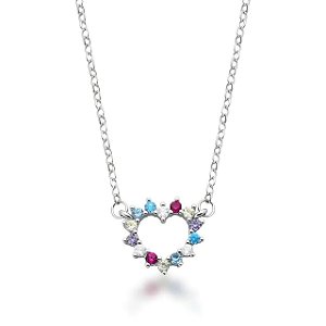 Corrente Com Pingente De Coração Colorido Prata Rodinada Multicolorido