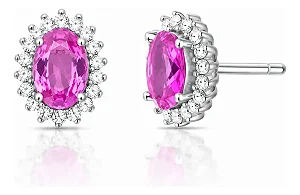 Brinco Prata 925 Legítima Rodinada Cristal Rosa Oval