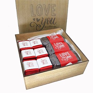 Caixa MDF 3 pães 6 Trufas Dia dos Namorados