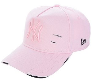 Boné New Era MLB New York Yankees Aba Curva Strapback A-Frame Destroyed 9Forty - Rosa