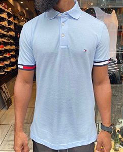 Polo Tommy Flag Cuff Slim Fit Masculina