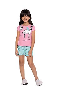 Pijama Feminino Infantil Blusa e Shorts Zebra