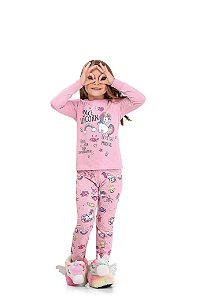 Pijama Menina Blusa ML e Calça 1/2 Malha Unicórnio 04 ao 10