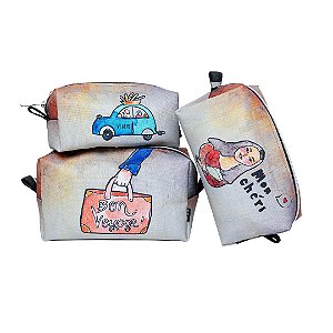 Kit Nécessaire Box com 03 Peças Coleção Aquarela, Paris
