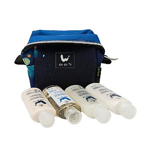 Kit Viagem Nécessaire Space com Shampoo, Condicionador, Loção Hidratante Corporal,  Sabonete Líquido Vegano