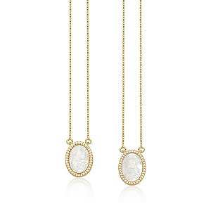 Escapulário oval com madrepérolas e zircônias