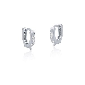 Brinco mini argola spike com zircônias (ródio branco)