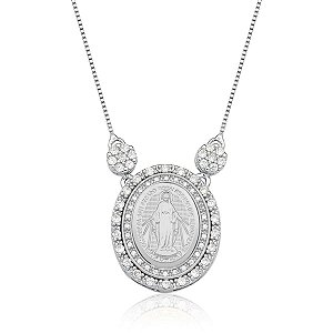 Colar Nossa Senhora das Graças com zircônias (ródio branco)