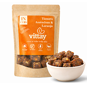 Snack IN CUBS - Tâmara, Amêndoas e Laranja - cubinhos de frutas