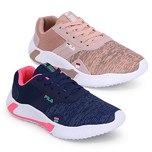 Kit 1 Tênis Fila Fit Rosê Nude + 1 Tênis Nike Bali Preto e Pink - Damaster Shoes
