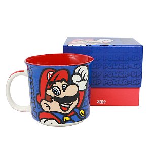 Caneca Super Mario Vermelha E Azul Cerâmica Oficial Nintendo