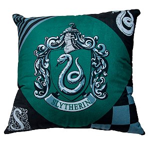 Almofada Sonserina Slytherin Verde Quadrada 40x40 Cm Aveludada Oficial Harry Potter