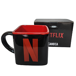 Caneca Netflix Cubo 3D Quadrada Cerâmica Preta 300ML Oficial