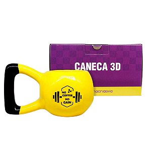 Caneca Peso Academia 3D Porcelana Amarela No Cofee No Gain Sem café Sem Ganho
