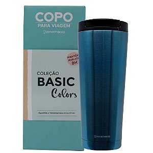 Copo Térmico Com Tampa Azul Basic Colors Para Viagem 400ML