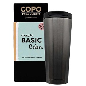 Copo Térmico Com Tampa Degrade Preto E Cinza Basic Colors Para Viagem 400ML