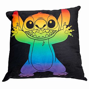 Almofada Stitch Pride Orgulho LGBT+ Aveludada 40x40cm Oficial Disney