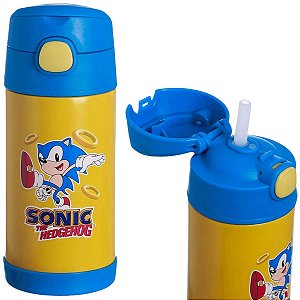Garrafa Sonic Térmica 6 Horas Infantil Metal Com Canudo De Silicone 400ML Oficial Sega
