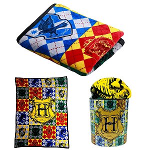 Kit Harry Potter Hogwarts Manta Ultra-soft Plush+ Balde De Pipoca Oficial WB