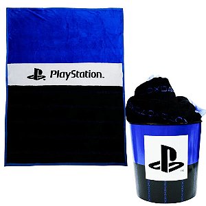 Kit Playstation Manta Ultra-soft Plush+ Balde De Pipoca Oficial Sony