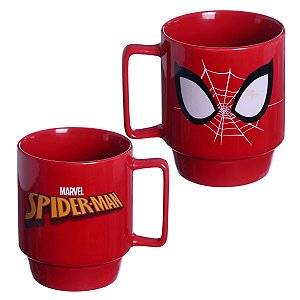 Caneca Homem-Aranha Spider-Man Empilhável Porcelana Vermelha 400ML Oficial Marvel
