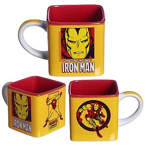 Caneca Homem de Ferro Iron Man 3d Cubo Quadrada Cerâmica 300ml Oficial Marvel