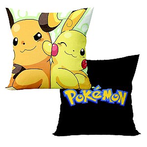 Almofada Pokémon Pikachu e Raichu Aveludada Quadrada 40cmX40cm