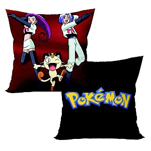 Almofada Pokémon Jessie James e Meowth Aveludada Quadrada 40cmX40cm