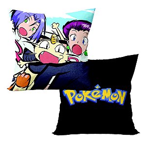 Almofada Pokémon Jessie James e Meowth Rostos Aveludada Quadrada 40cmX40cm