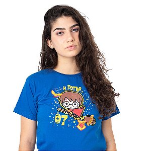 Camiseta Harry Potter Na Vassoura Azul Infantil 100% Algodão Oficial W.B