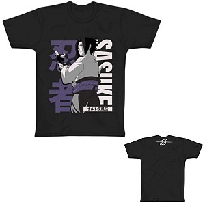 Camiseta Sasuke Uchiha Preta Unissex Adulto 100% Algodão Oficial Naruto VIZ