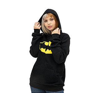 Blusa Moletom Batman Logo Preto Unissex Bolso Canguru Com Capuz Adulto Oficial DC