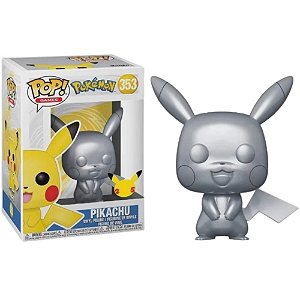 Pop Funko Pikachu #353 Pokémon 25th Anniversary Prata Metálico 25º Aniversário